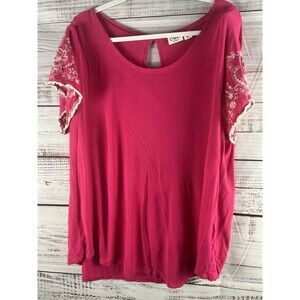 CATO Blouse Women’s 22/24W Pink Floral Embroidered Round Neck